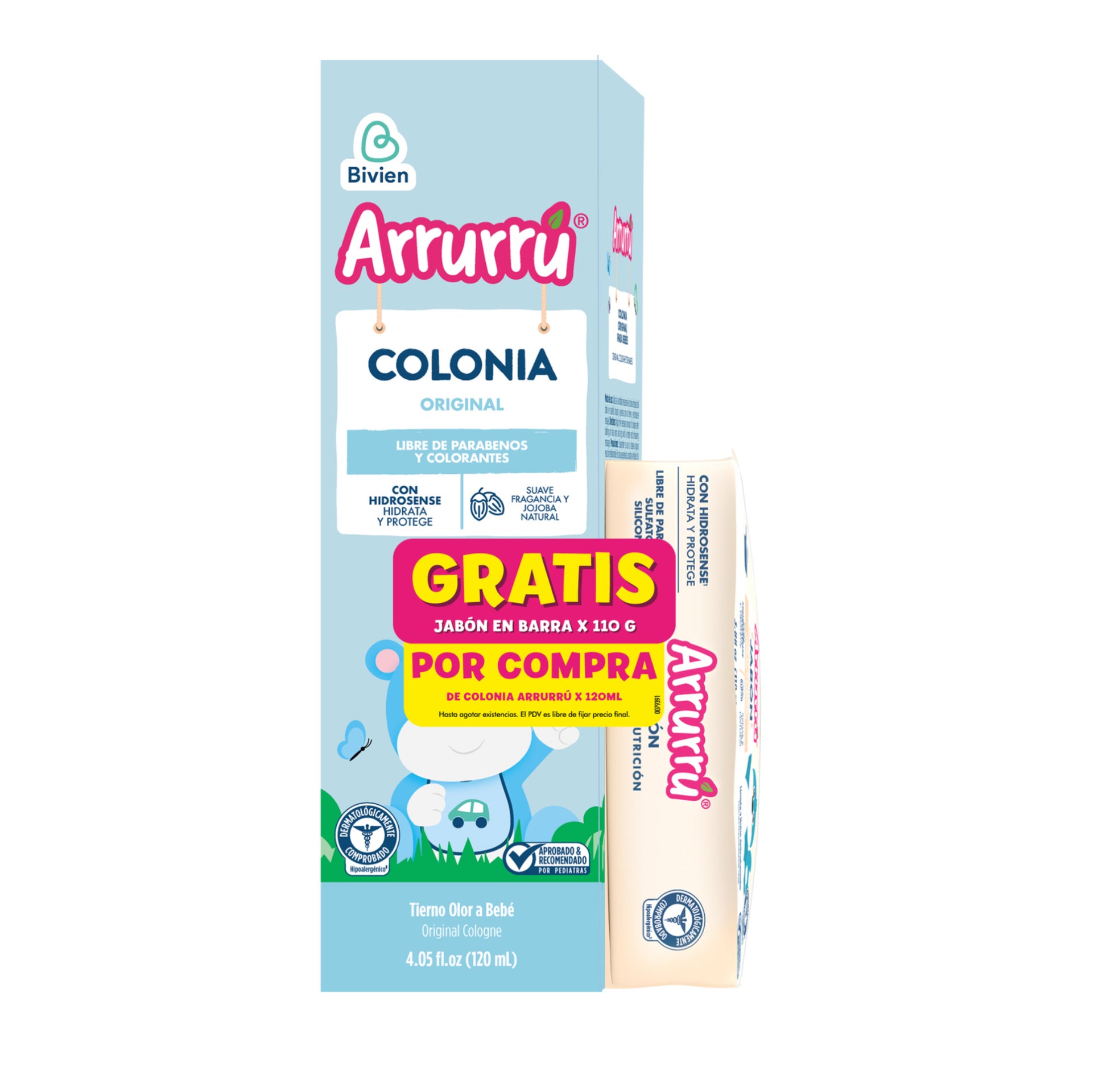 Arrurru Colonia Orginal Pink 4.05 Fl.oz (120 ml) + jabón suavidad y humectacion 3.88 oz (110 g)