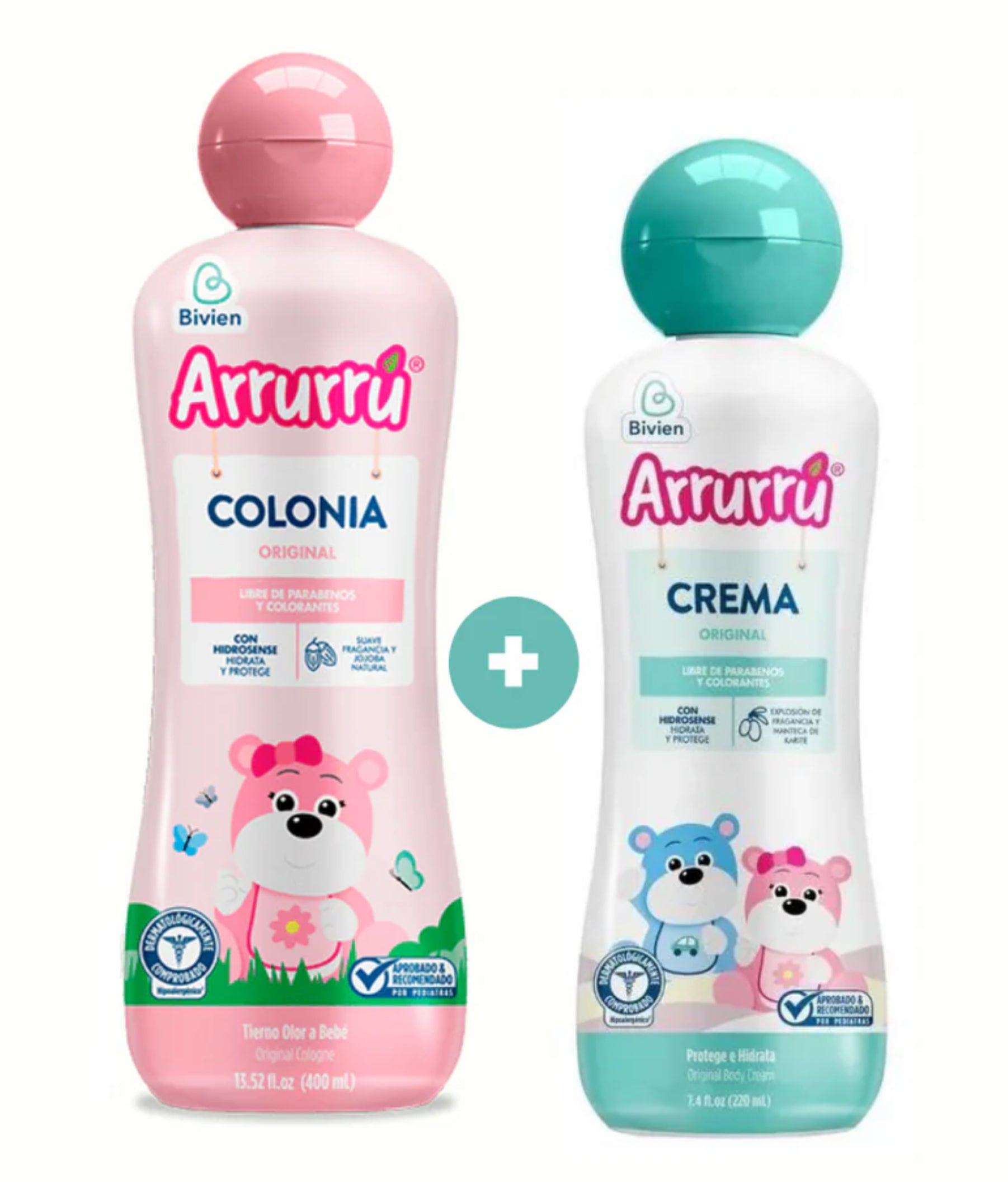 Dúo Pack Arrurru Colonia Original Rosado o Azul 400 ml + Crema Original 220 ml