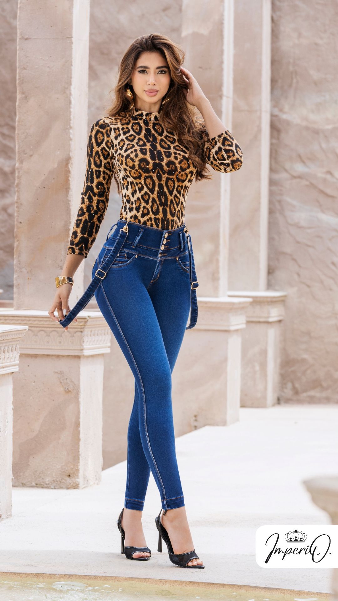 Cleo High Waist 4-Button Skinny Colombian Jeans – Peach Skin Fabric Sculpting Fit