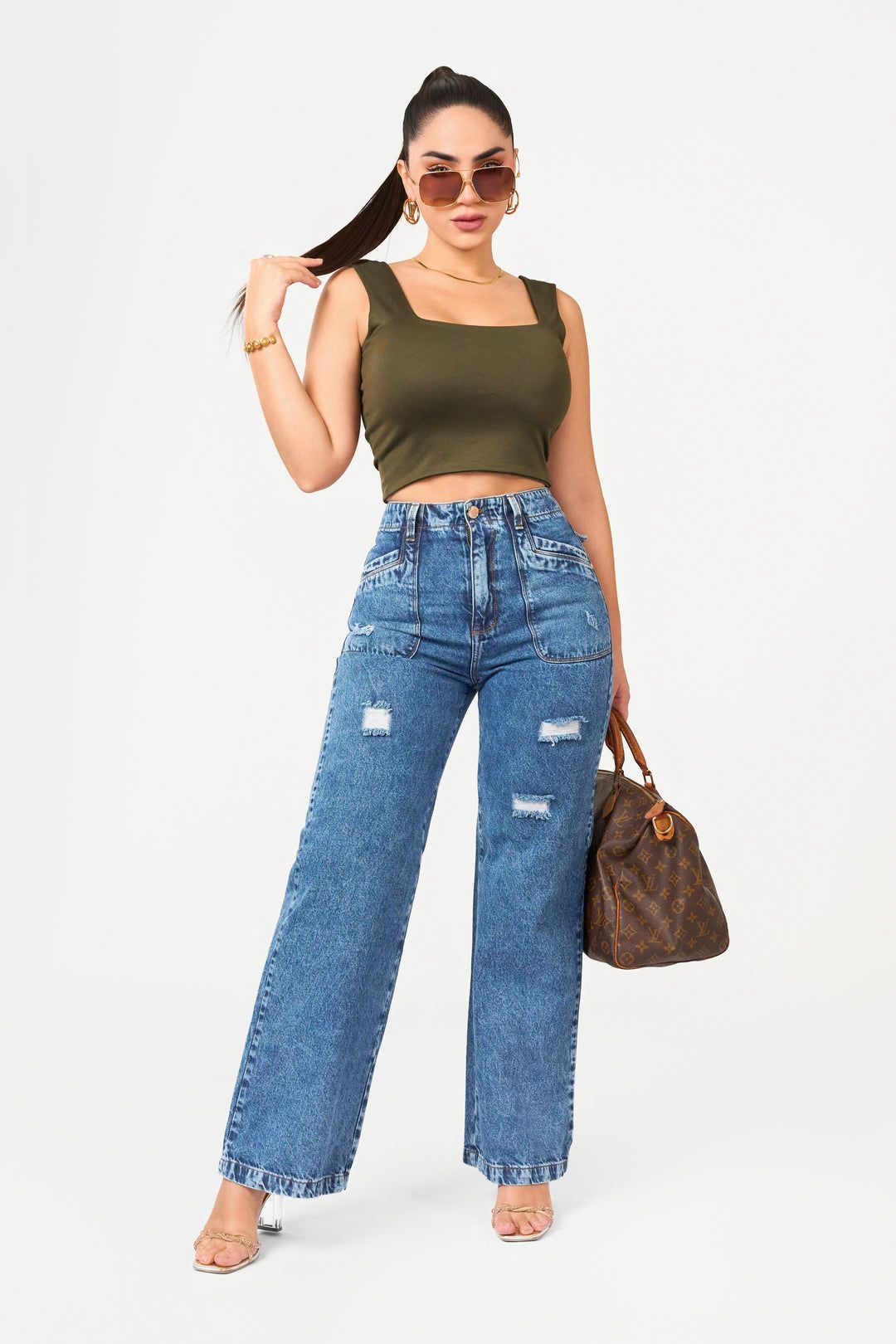 Colombian Wide Leg Jeans – High Waisted Rigid Denim Straight Fit Ref 7027