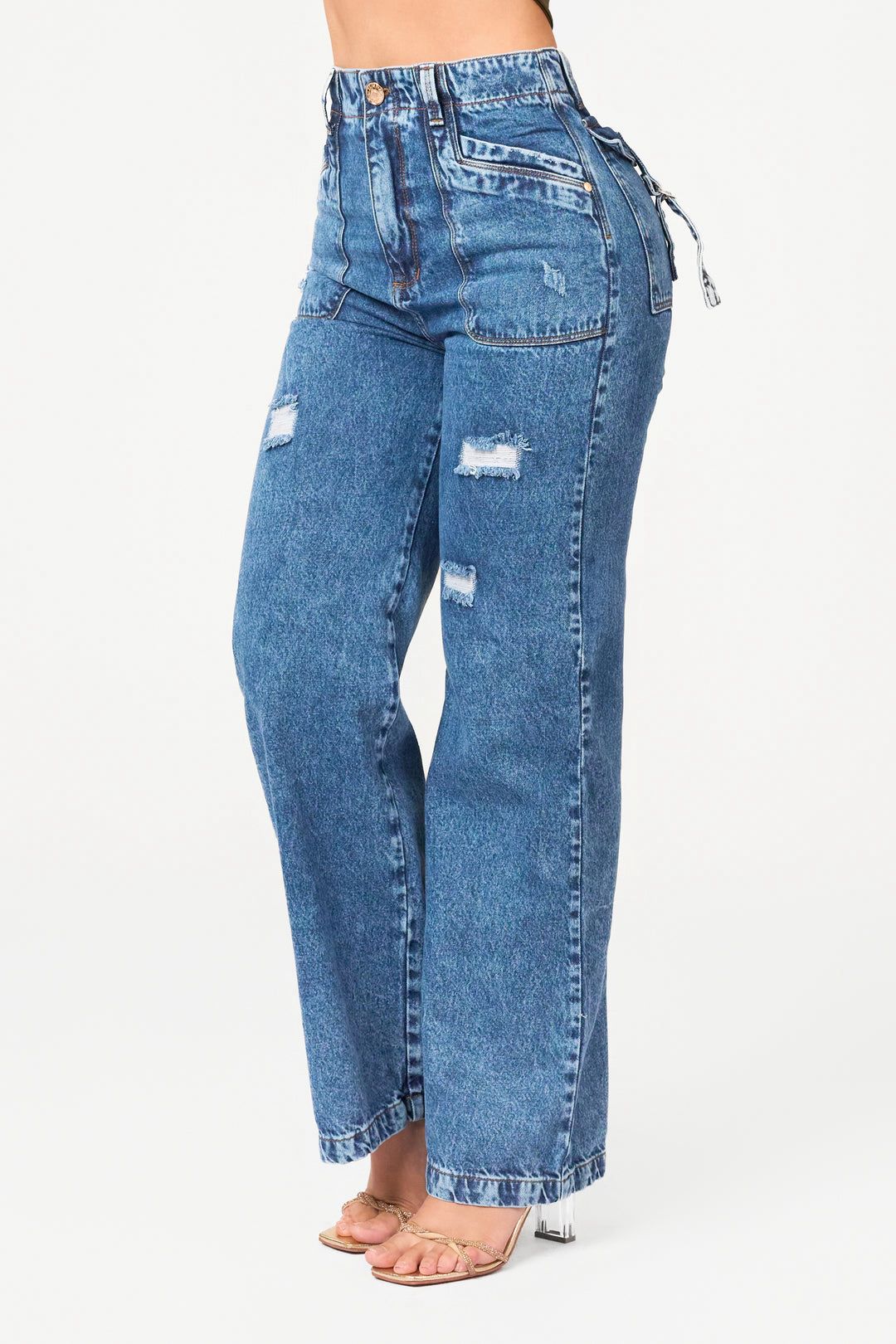 Colombian Wide Leg Jeans – High Waisted Rigid Denim Straight Fit Ref 7027