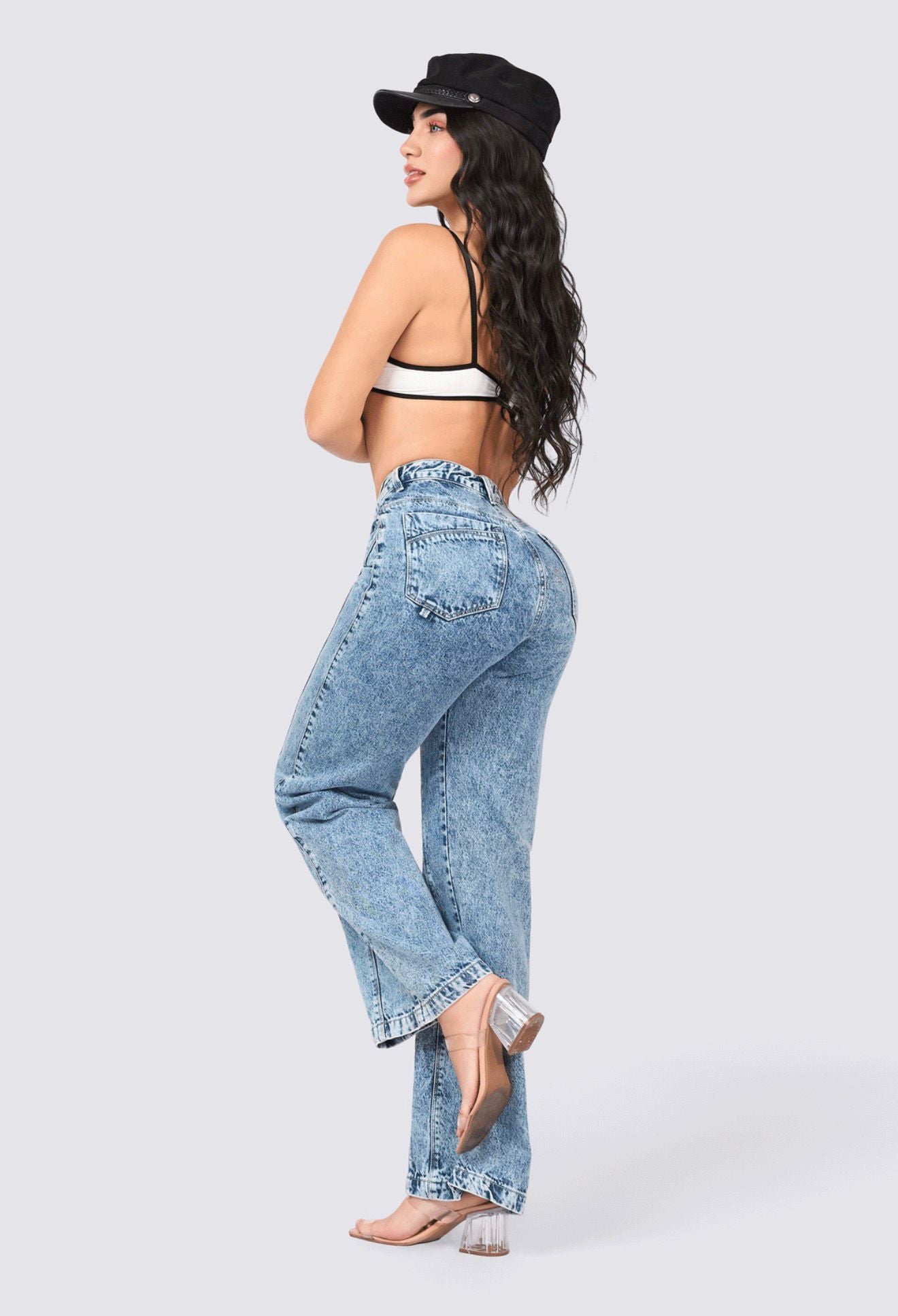 Colombian Wide Leg Jeans – High Waisted Rigid Denim Straight Fit Ref 7083