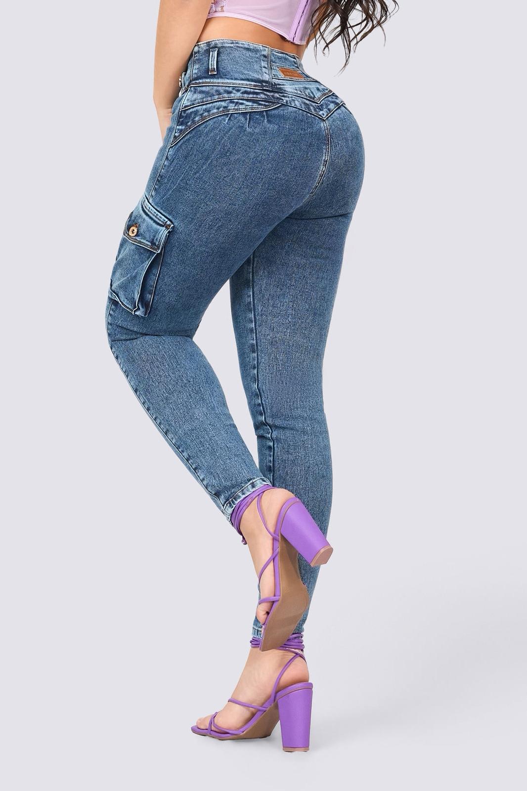 Colombian Skinny Cargo Jeans – High Waisted Semi Stretch Denim Butt Lift Fit