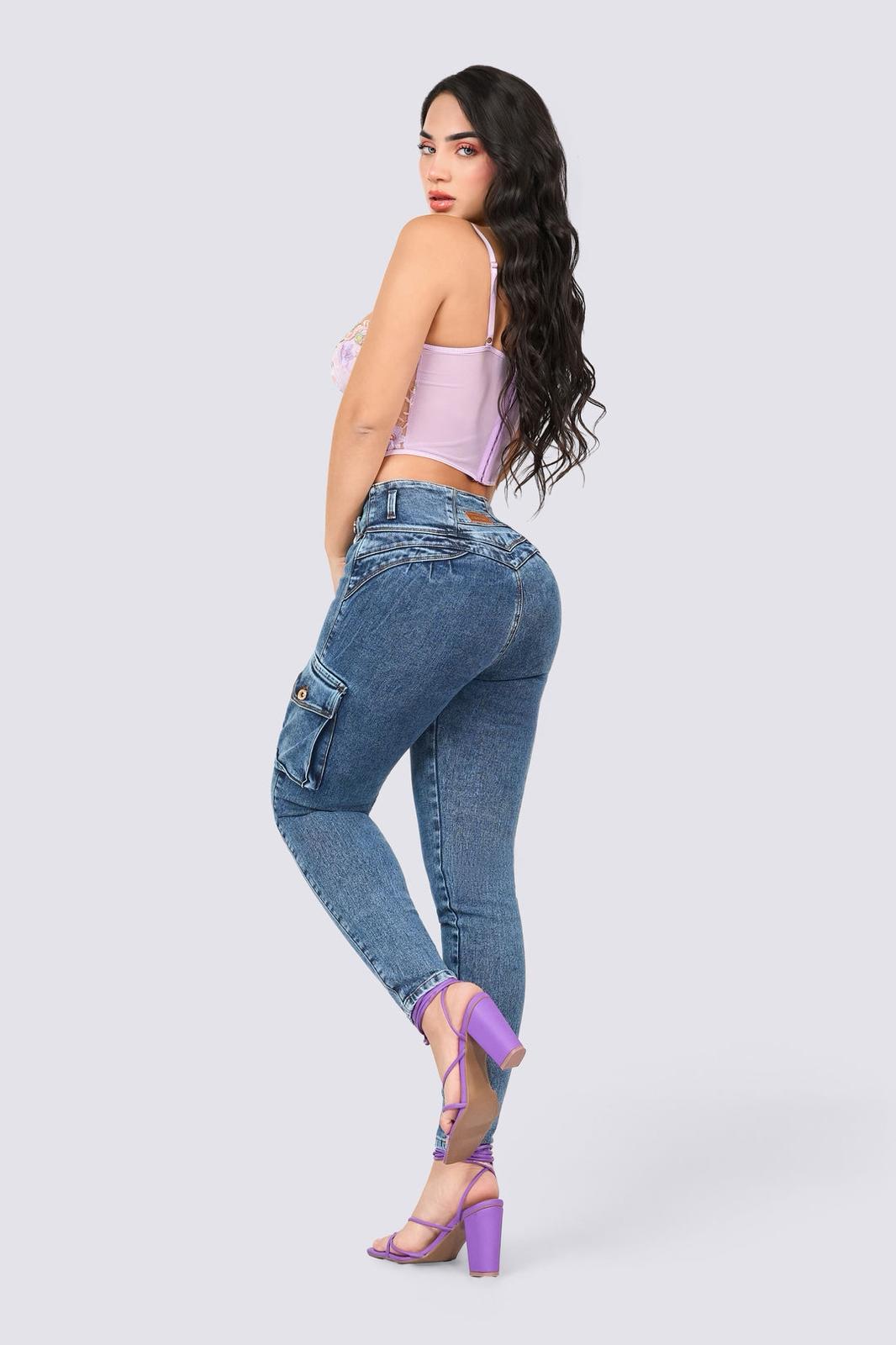 Colombian Skinny Cargo Jeans – High Waisted Semi Stretch Denim Butt Lift Fit