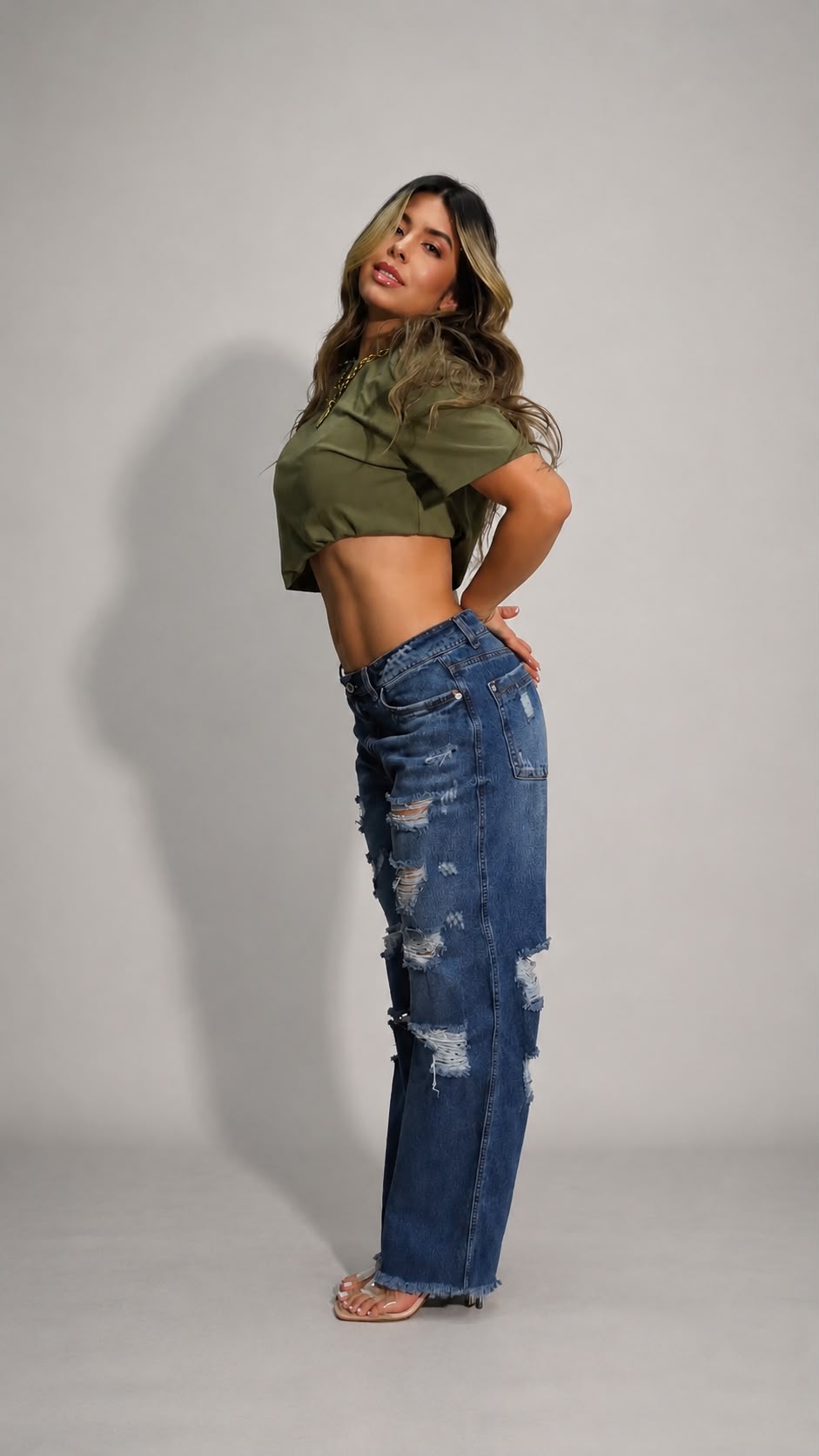 Colombian Wide Leg Distressed Jeans – High Waist Rigid Denim with Vintage Destroyed Details
