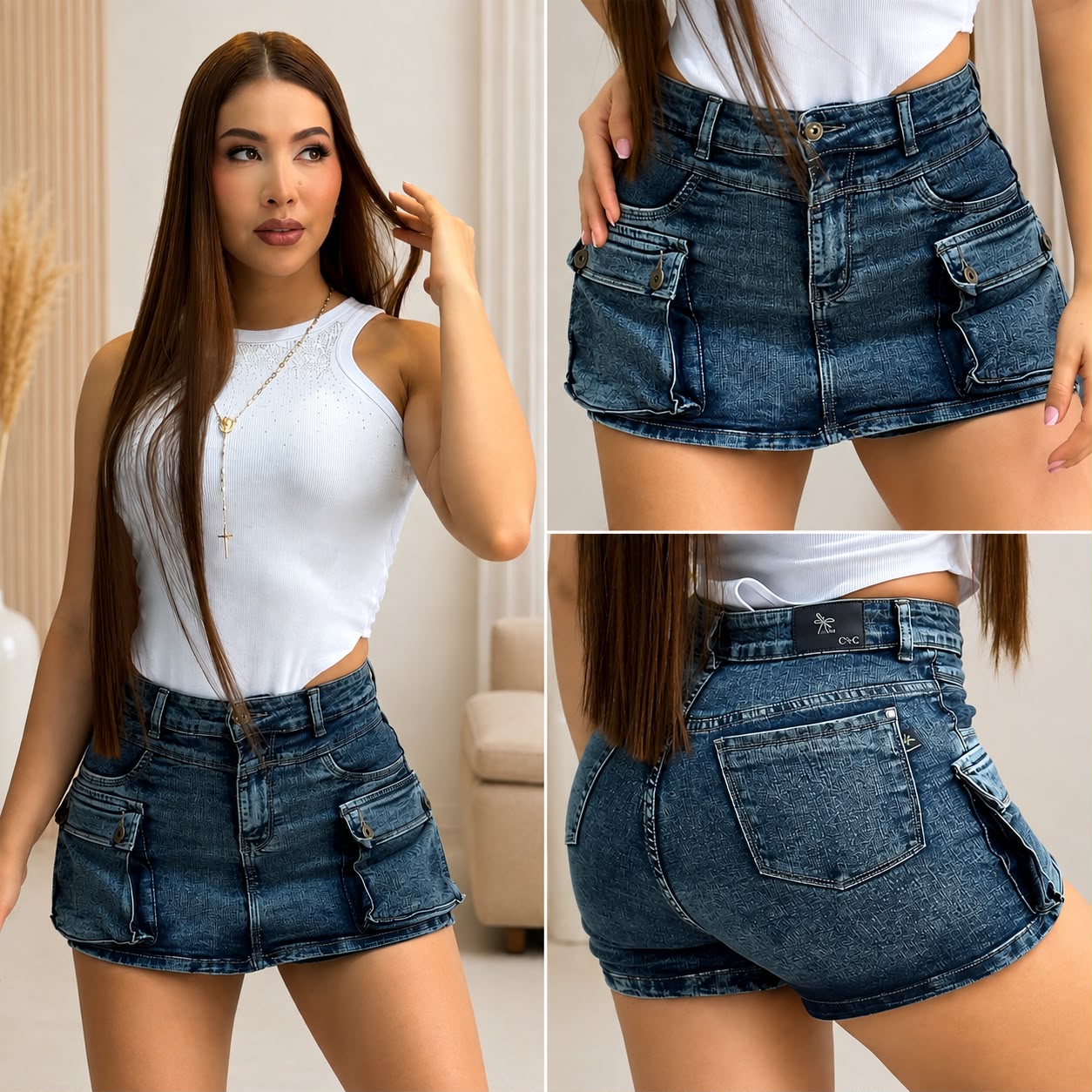 Colombia 6201 Cargo Denim Skort | High Waist | Light Stretch Denim