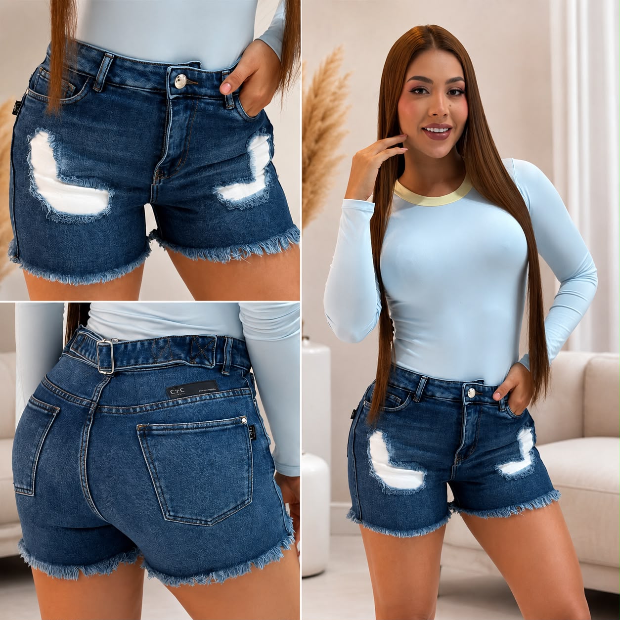 Colombia 3213 Denim Shorts  High Waist Distressed Made in Colombia