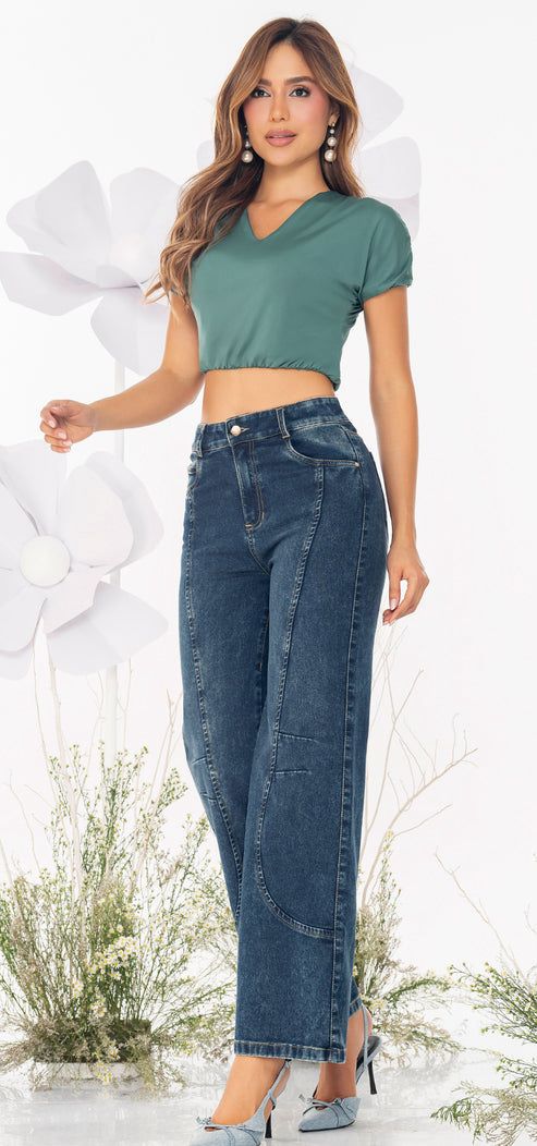 Colombian Palazzo Jeans Push Up High Waisted Wide Leg – Ref 1809