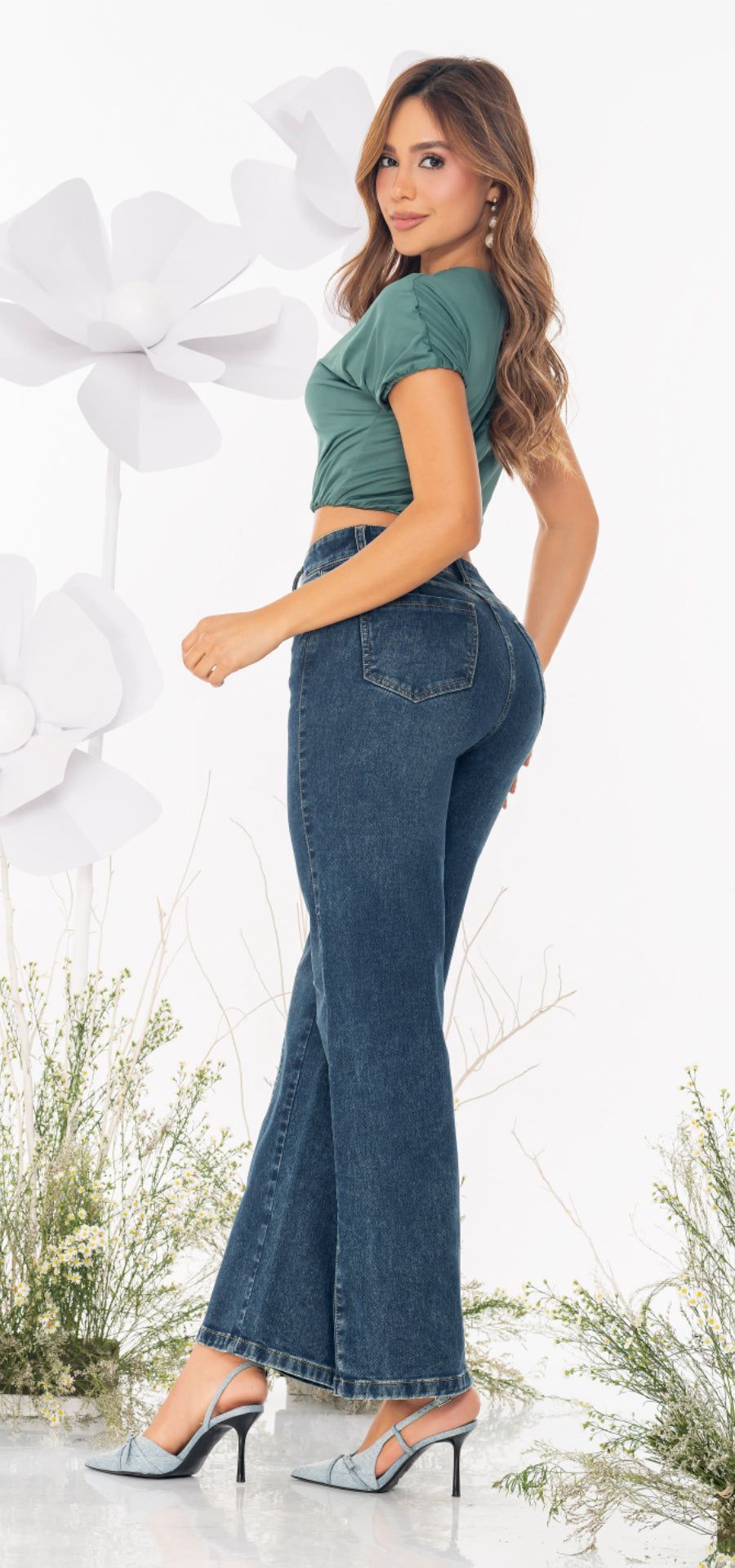 Colombian Palazzo Jeans Push Up High Waisted Wide Leg – Ref 1809