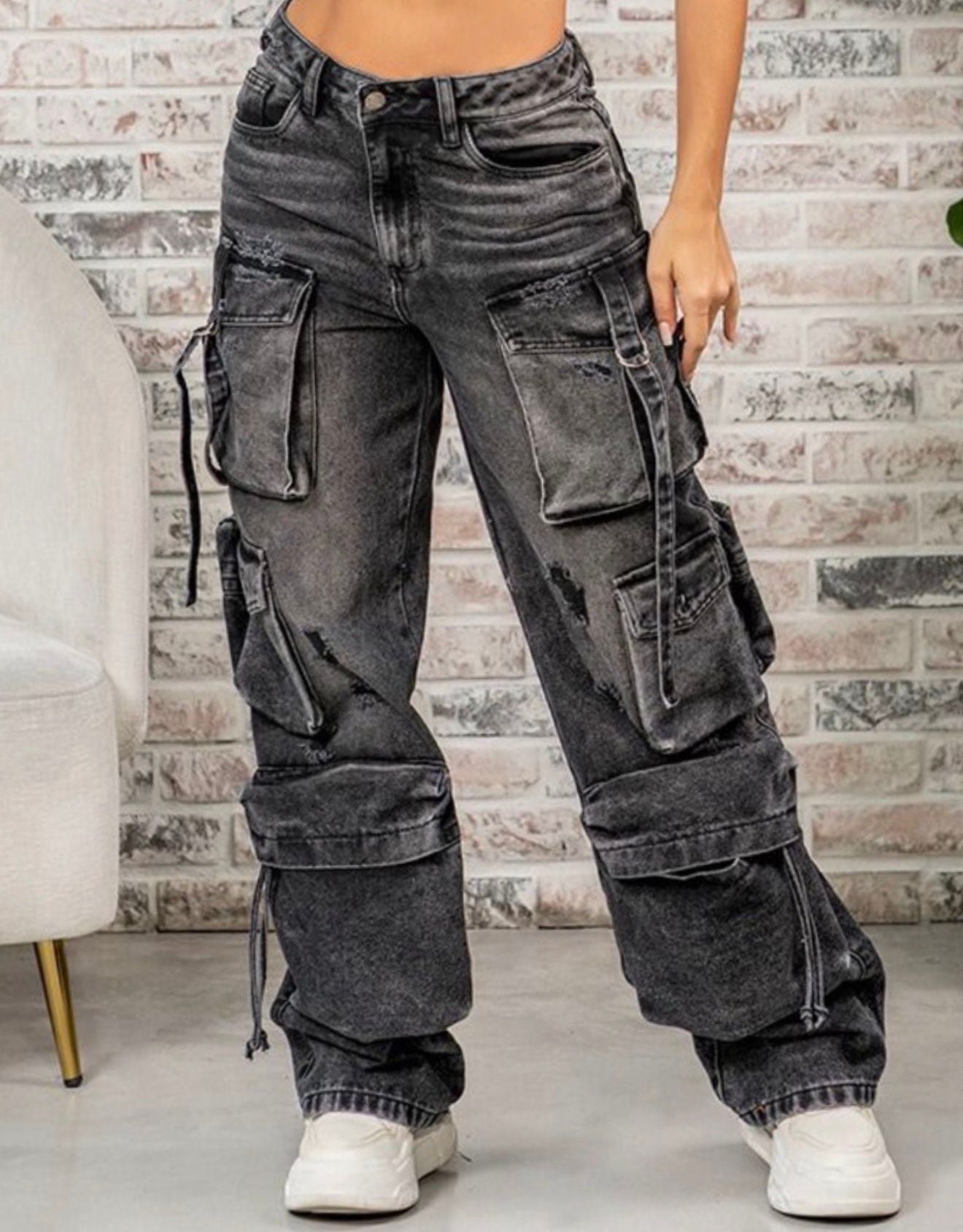 Colombian Washed  Cargo Wide Leg Jeans Ref 6286