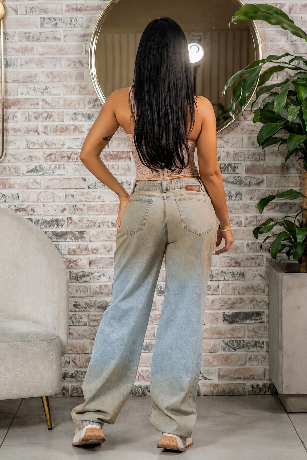 Colombian Wide Leg Jeans for Women Ref 5837 – High Waist Rigid Denim Distressed Style