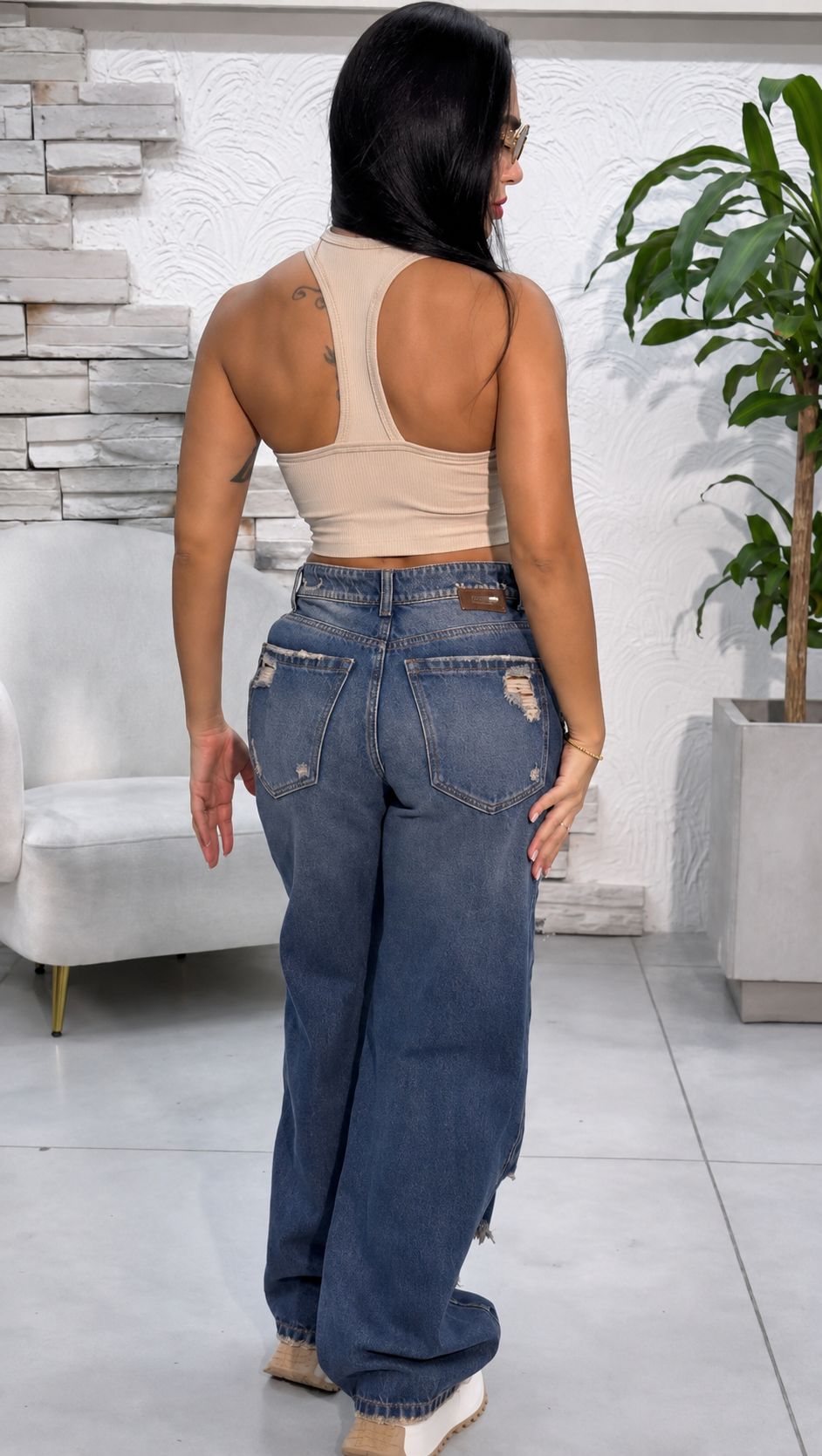 Colombian Cargo Jeans for Women Ref 630 – High Waist Rigid Denim Wide Leg Distressed Style