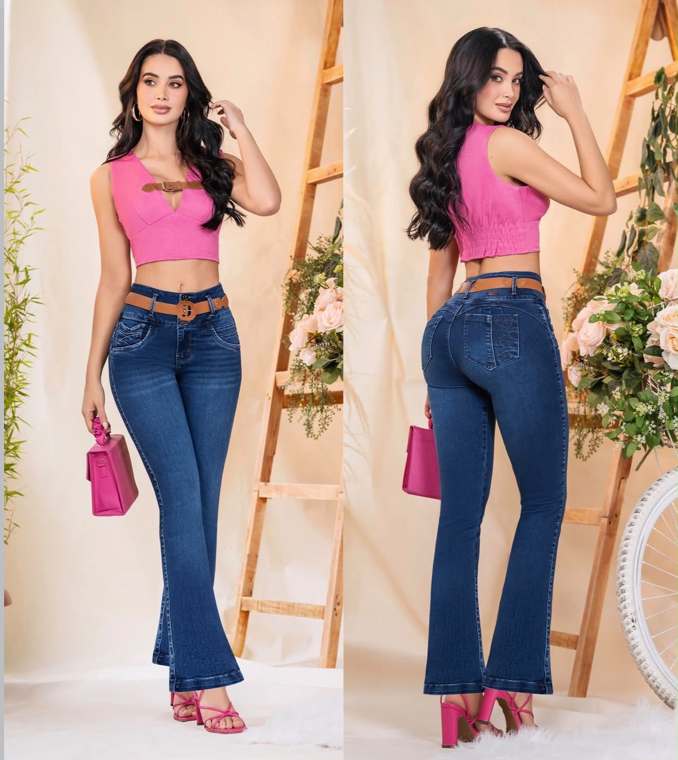Colombian Flare Jeans Ref. 1933 – High Waist Butt-Lifting Jeans with Embroidered Back Pockets and Belt
