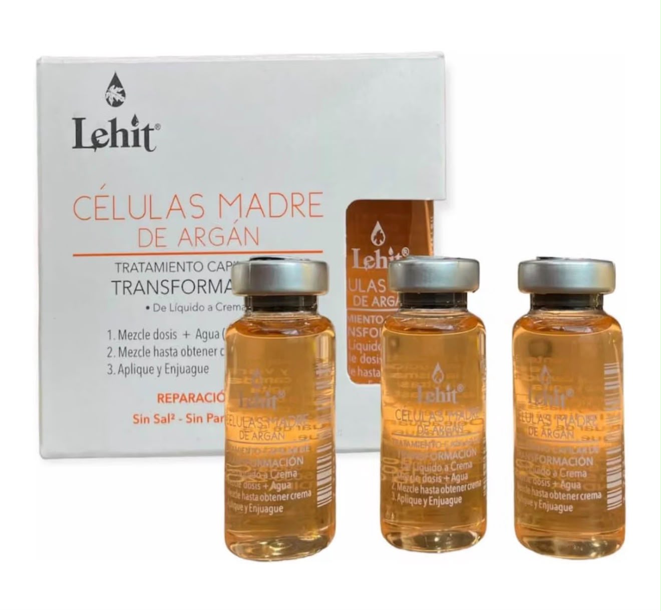 Lehit Hair Transformation Treatment – Liquid to Cream | Hyaluronic Acid or Argan Stem Cells |3 Ampoules x 15 ml