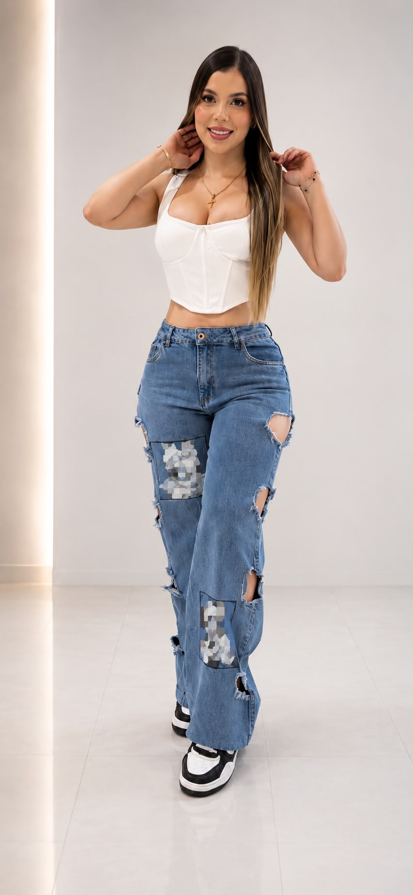 Colombian 0036 Wide Leg Jeans – High Waist Distressed Design