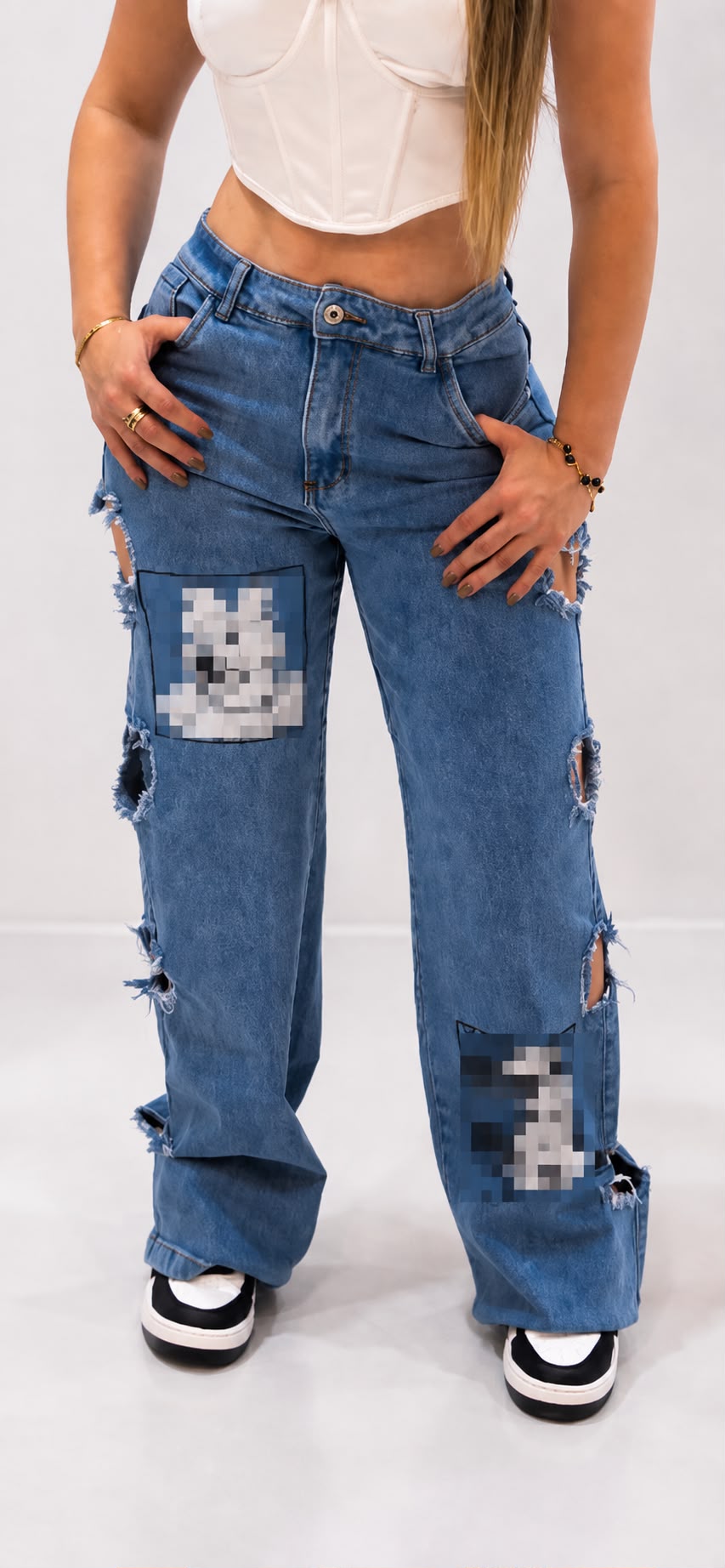 Colombian 0036 Wide Leg Jeans – High Waist Distressed Design
