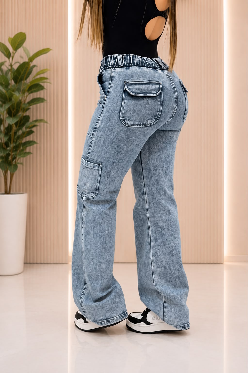 Colombia 7008 Cargo Jeans  High Waist  Elastic Waistband  Light Stretch Denim
