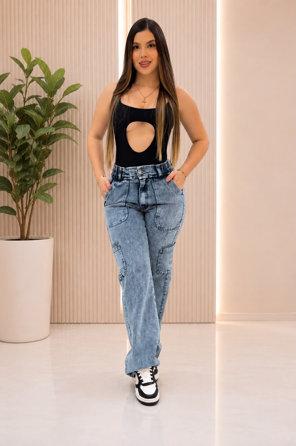Colombia 7008 Cargo Jeans  High Waist  Elastic Waistband  Light Stretch Denim