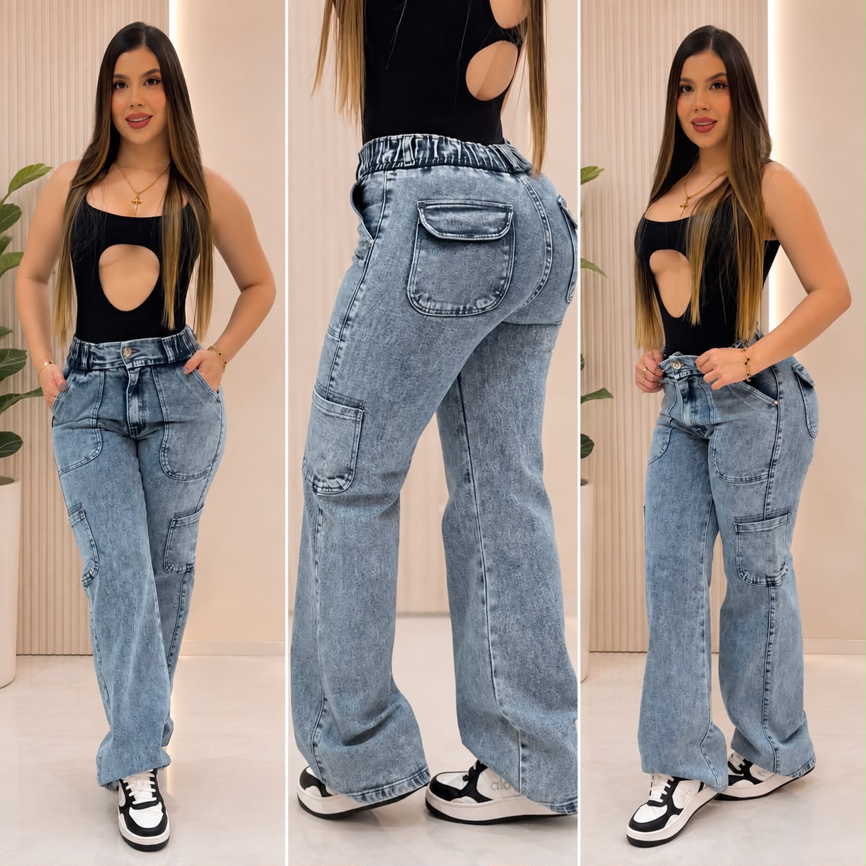 Colombia 7008 Cargo Jeans  High Waist  Elastic Waistband  Light Stretch Denim