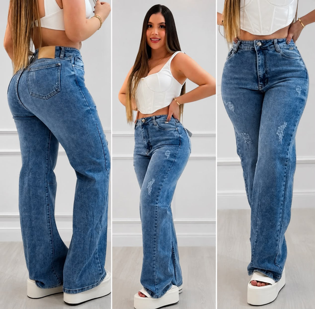 Colombian 7003 Wide Leg Jeans High Waist   Light Stretch Denim