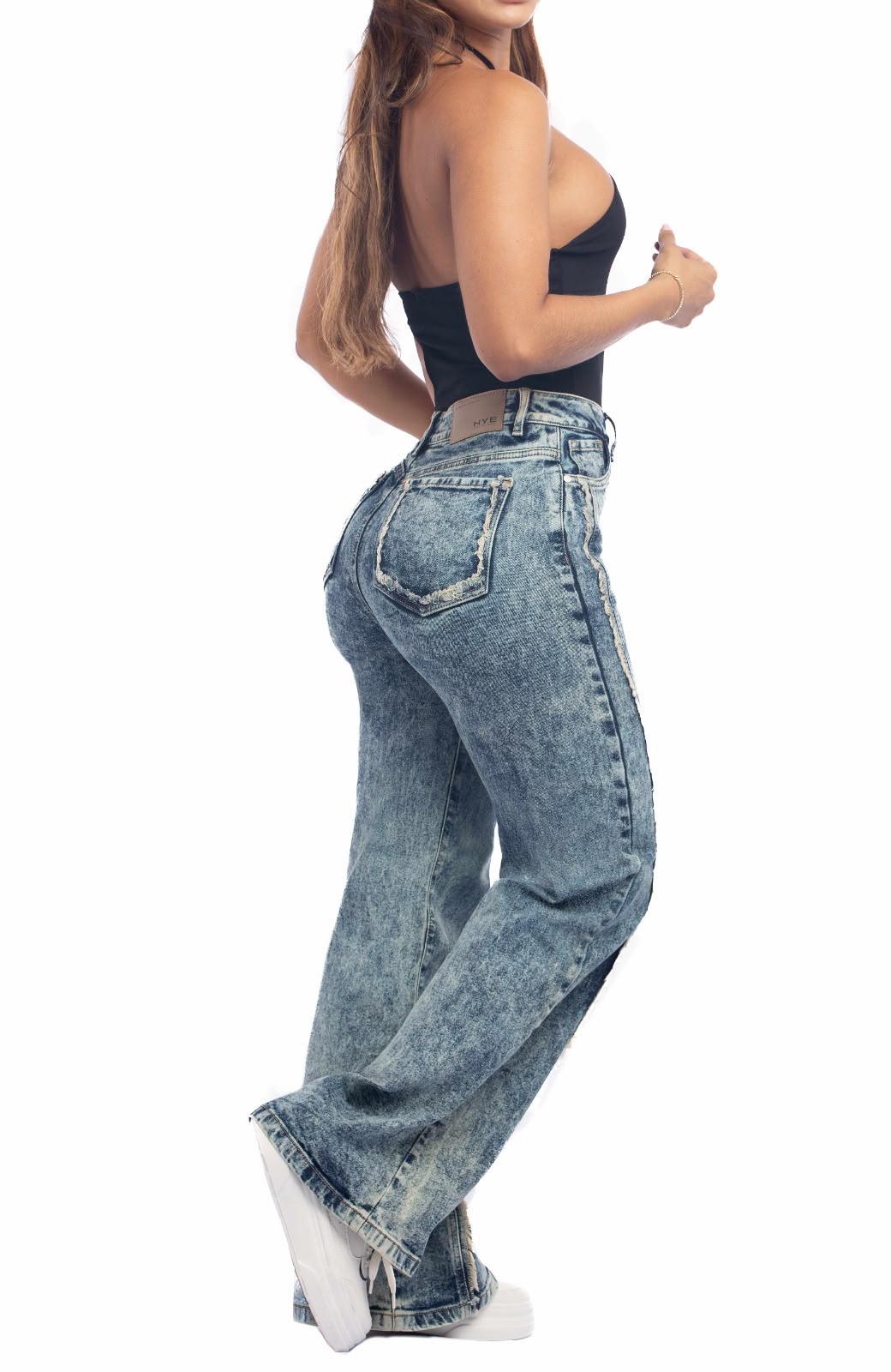 Colombia 64868 Wide Leg Jeans  High Waist Distressed Detail Light Stretch Denim