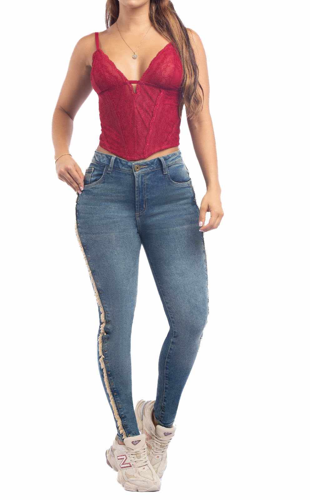 Colombia 64870 Skinny Jeans  High Waist  Distressed Side Detail Stretch Denim
