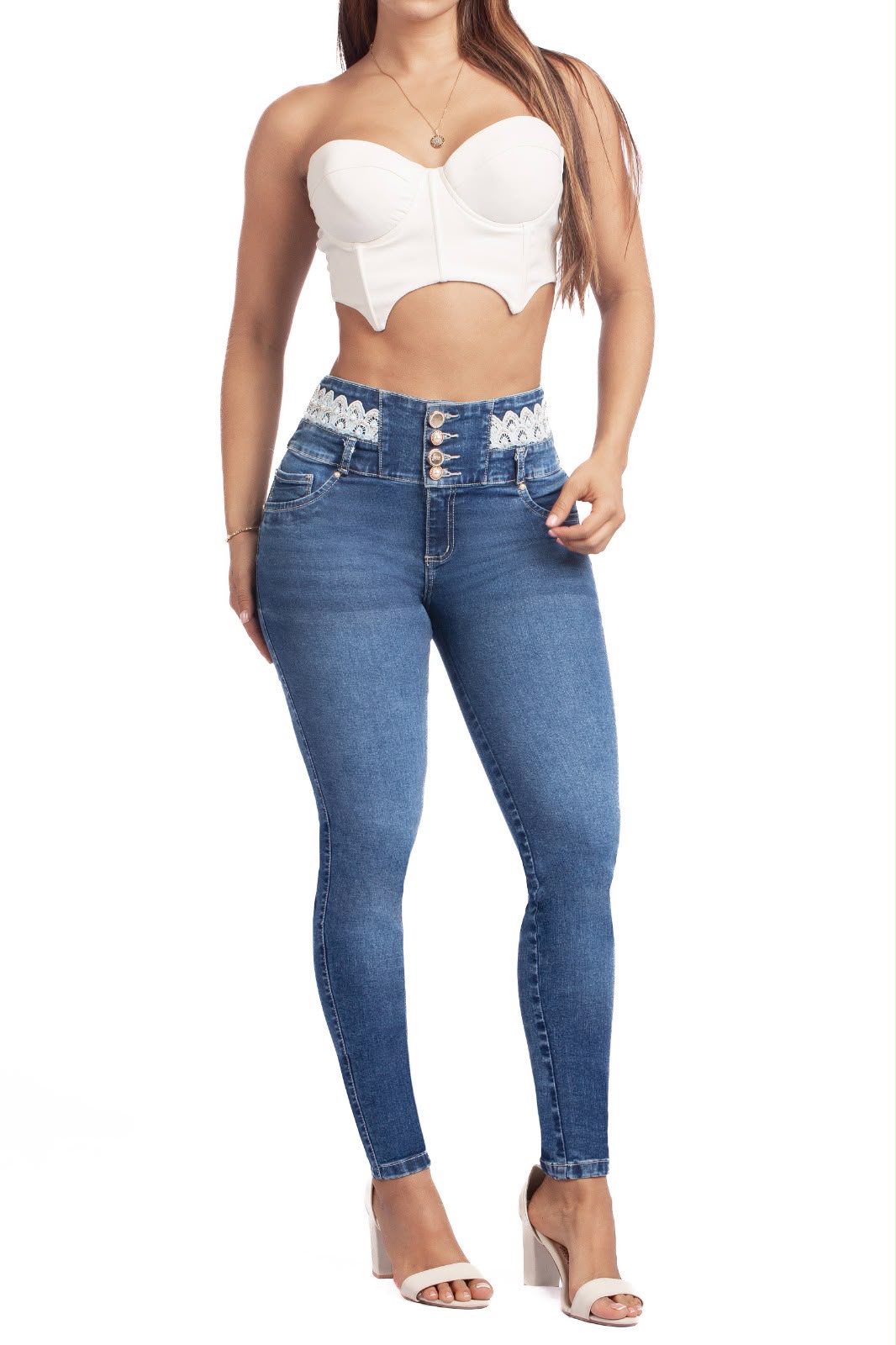 Colombia 71586 Skinny Jeans  High Waist  Lace Detail Stretch Denim