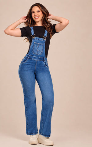 Ref 115 Colombian Denim Overalls High Waist Straight Leg Medium Wash