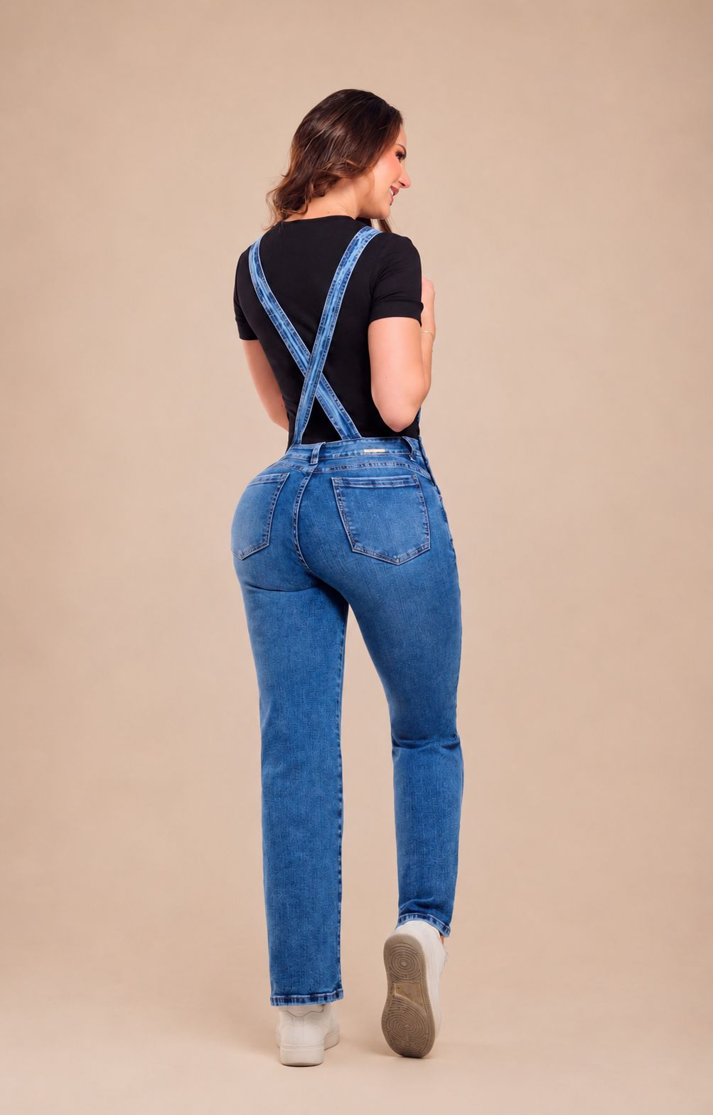 Ref 115 Colombian Denim Overalls High Waist Straight Leg Medium Wash